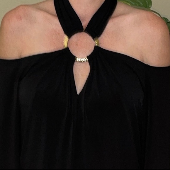 Michael Kors, black cold shoulder flared sleeve shirt - Picture 3 of 11